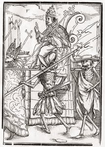 1843年にバーゼルで公開された「Der Todten Tanz」から、Georg Scharffenbergによって刻まれた教皇の死